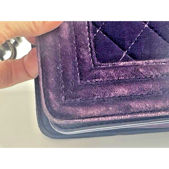 CHANEL LE BOY Purple Silver Chain Small Velvet Lambskin Shoulder Bag Crossbody - Picture 14 of 16